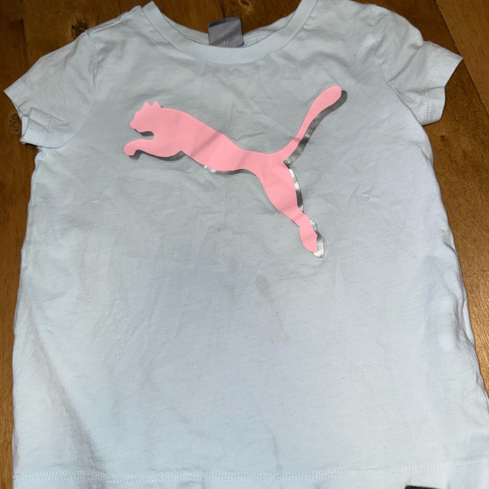 Puma Kids T-Shirt in Light Blue with Pink Logo